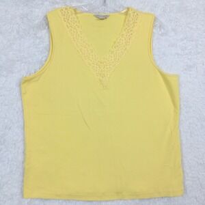 Laura Ashley Womens Top Sleeveless Tank Yellow V Neck Lace Trim Plus 1X